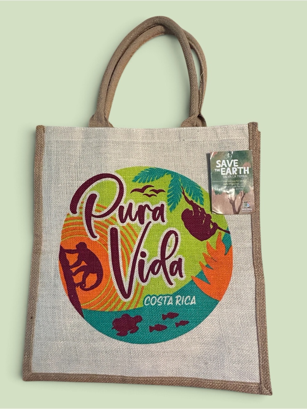 Costa Rica “Pure Vide” Jute Totebag #souvenir #shopping tote #Jute
